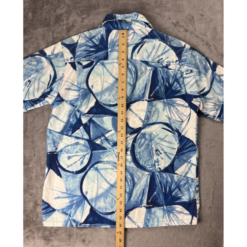Vintage Don Loper California Barkcloth Shirt‎ Mens L Blue Geometric Abstract USA - Picture 8 of 9